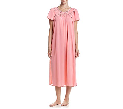 Miss Elaine Women's Tricot Long Flutter Sleeve Nightgown, Coral Ice, Small