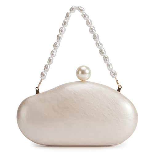 Image of Huralona Acrylic Evening Clutch Purses for Women Shell Handbag Chic Clutch Bag With Baroque Irregular Pearl Chain Strap