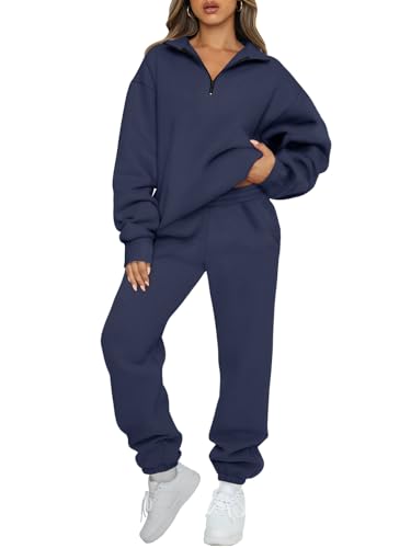 Image of AUTOMET Women's Sweatsuits 2 Piece Outfits Lounge Sets | Cozy Airport Outfits,Casual Sweat Sets for Fall and Winter,Half Zip Pullover and Baggy Sweatpants with Pockets