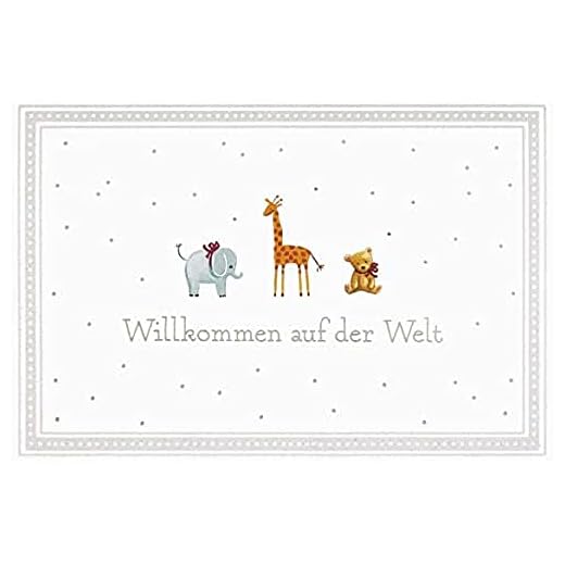 BSB Tarjeta de nacimiento para niña y niño, tarjeta de cumpleaños con diseño de animales, tarjeta de felicitación de cumpleaños con sobre, tarjeta de felicitación de nacimiento en 11,5 x 17,0 cm