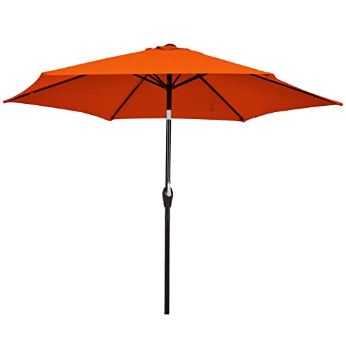 Tangkula 10FT Patio Umbrella, Outdoor Market Table Umbrella with Push Button Tilt, Crank & 6 Sturdy Ribs, Ideal for Garden, Backyard, Deck & Pool (Orange)