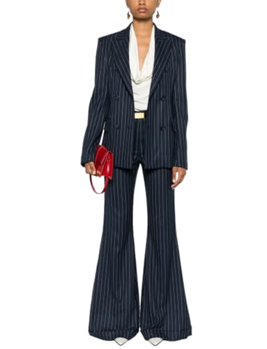 Ensemble costume deux pièces femme à rayures et veste de bureau chic