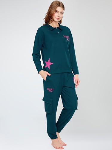 Image of ZEYO Women's Cotton Track Suit Star & Typography Printed Sweatshirt Co-ords Set 5826