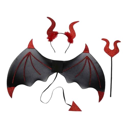LIXSAZSEl Conjunto de Disfraces de Halloween para Hombres y Mujeres Incluye Cola de ala del para Diablo, Fiestas de Juegos de rol clásicas, Eventos de espectáculos de, Rojo, Universal