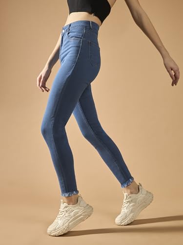 Image of Dolce Crudo Women's Skinny High Rise Bleached Cropped Stretchable Denim Jeans