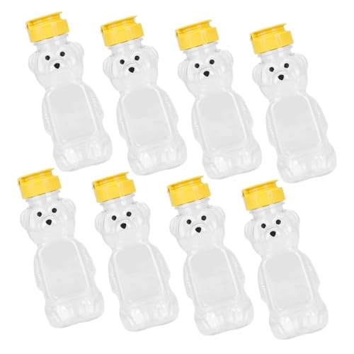ULTECHNOVO 8Pcs Refillable Bear Shaped Bottles Juice Beverage Containers Honey Jars for Smoothies Milk and More for Sharing Festivals