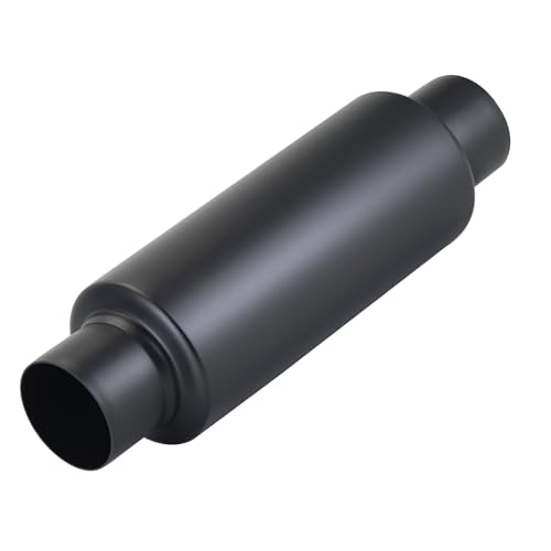 Image of LCGP 2.5 inch Inlet Universal Resonator Muffler, 2.5 inch Outlet 13.77 inch Overall Length Stainless Steel High Performance Muffler, Polished, Pass-Thru Design Black