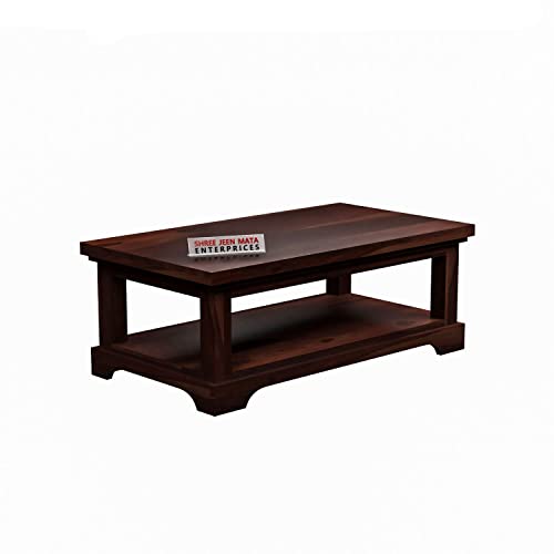 Image of Sheeshsam Wooden Center Table with Storage for Living Room - Solid Wood Coffee Table Tea Table Teapoy Center Peace for Home Sofa Center Table (Corte Walnut)