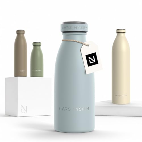 LARS NYSØM Stainless Steel Insulated Water Bottle 12oz 17oz 25oz 34oz 51oz | Insulated Thermo Flask for Hot and Cold Beverages | Leakproof Drinking Bottle (Sky Blue, 11.9oz)