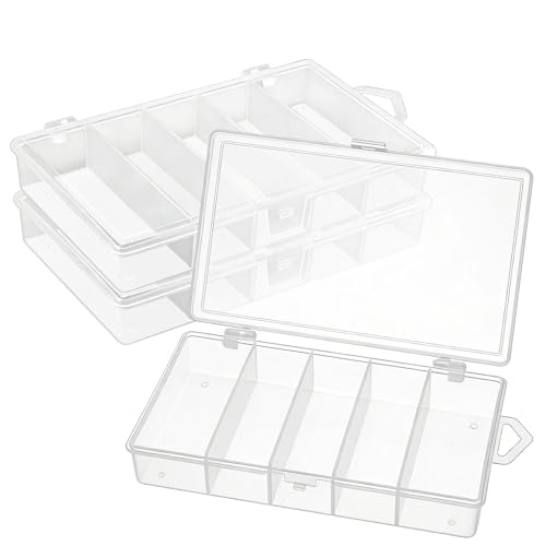3 Pack 5-Grid Clear Plastic Fishing Tackle Accessory Box Fishing Tackle Storage Fishing Lure Bait Hooks Storage Box 7x4.3x1.2inch