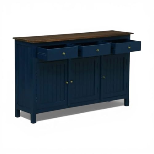 Image of Solid Wood Madrid 3 Drawer Sideboard | Sideboard Cabinet for Living Room | Finish- Premium Acrylic Midnight Blue and Tubaq