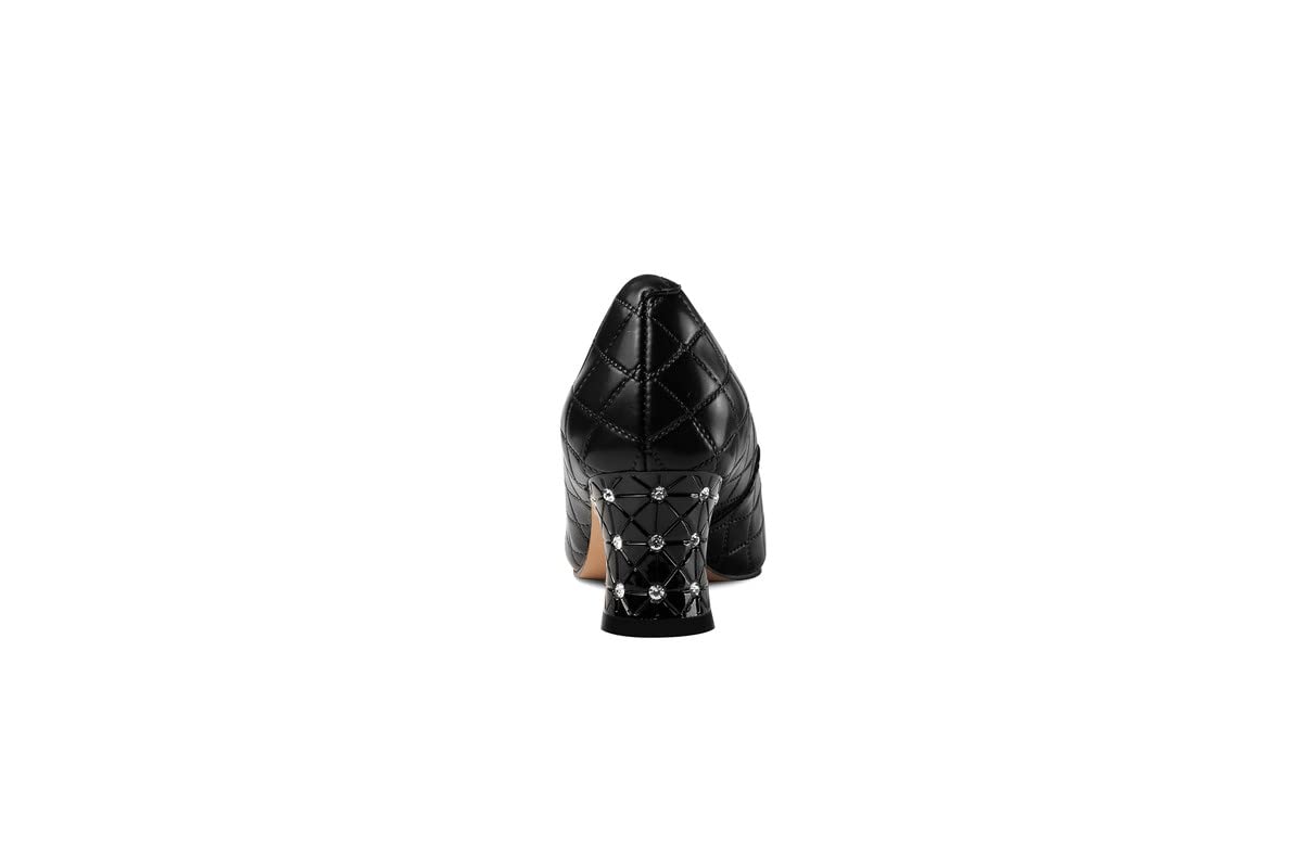 Prawdziwa skóra moda szpiczasty nosek wsuwane kryształy damskie buty, obcas blokowy z wysokim obcasem 5 cm ręcznie robione czółenka dla kobiet duży rozmiar 898-1s, Czarny, 42.5 EU
