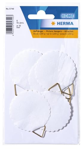 HERMA 5749 Bildaufhänger zum Kleben weiß groß, 6 Stück, Ø 55 mm,...