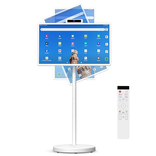 32 Inch Smart Portable TV, FHD Touch Screen Monitor on Wheels, Android 15, 8GB +128GB, Wireless Movable Display EDLA-Certified 5MP Camera 10W Stereo Speaker, 38,400 mAh Battery, Voice Airmouse Remote