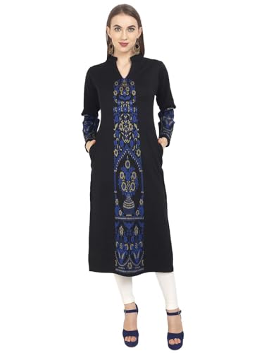 Image of Rosary Women's Winter Woolen Kurti Jacquard Straight Fit Ethnic Wear with 2 Side Pockets