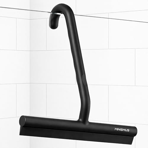 Minismus Duschabzieher, Abzieher Dusche mit Aufhängehaken, 21 cm, Schwarz | Duschabzieher Silikon, Fenster Abzieher, Duschabzieher Schwarz, inkl. Aufhängehaken, platzsparend, schli