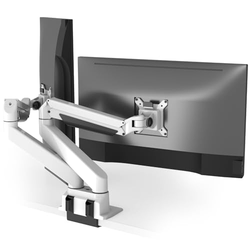 Image of Desky Dual Monitor Arm, Adjustable Desk Mount for 17-27 inch Screens, VESA Compatible Double Monitor Stand with Articulating Arms, Space-Saving Dual Monitor Mount for Home or Office (White)