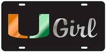 Miami Hurricanes Black U-girl Mirrored Inlaid Laser Cut License Plate