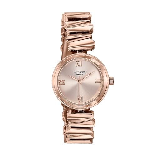 Image of Sonata Poze 8 Quartz Analog with Pink Dial IP Rose Gold Alloy Strap Watch for Women - SP80172WM01W