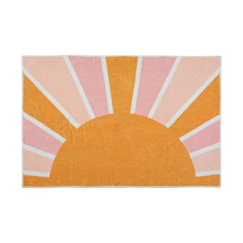 Image of Boho Bathroom Rugs 2x3 Washable Area Rug Modern Abstract Sun Print Non-Slip Bath Mat Distressed Floor Mat Carpet for Bedroom Bathroom Entryway Rainbow Sun
