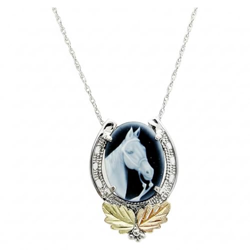 Horse Cameo Pendant Necklace in Sterling Silver with 12k Green