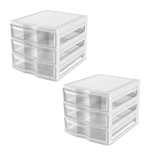 Life Story 2 Pack 3 Drawer Stackable Shelf Storage and Organizer, White