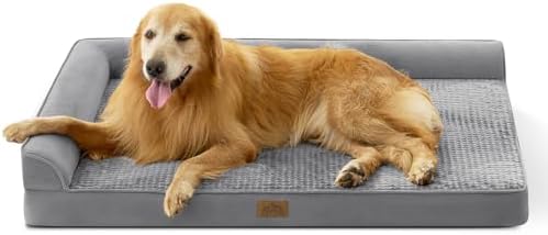 COZY KISS Orthopädisches Hundebett Waschbar für Sehr Große Hunde, XXL Grau | Rutschfestes, Weiches L-förmiges Hundebett, Wasserdichter Abnehmbarer Bezug, Tragbares Haustiersofa, 12