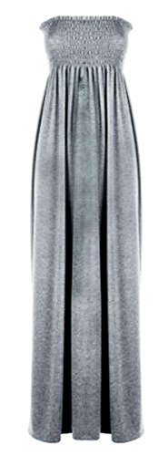 21Fashion Vestido largo para mujer, sin mangas, liso, estilo bandeau, gris claro, M