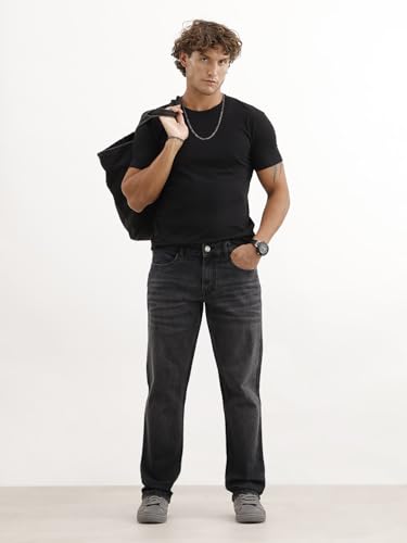 Image of WROGN Men's Stretch Denim Jeans | Straight Fit | Casual Style | Mid Rise
