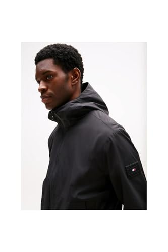 Tommy Hilfiger Herren Windbreaker Jacke Branded Hooded Sportlich, Schwarz (Black), XXL