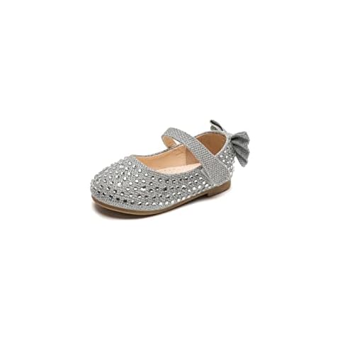 PPXID Girls Mary Jane Ballerina Flat Pumps Silver 10 UK Child Cover