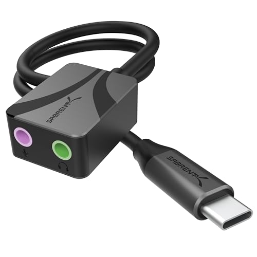 SABRENT Adaptateur USB C Jack 3.5 mm, Carte Son Externe Haute Résolution 24 Bits/96 KHz, Prise Jack USB C Double pour Micro et Stéréo, Corps en Aluminium, Compatible...