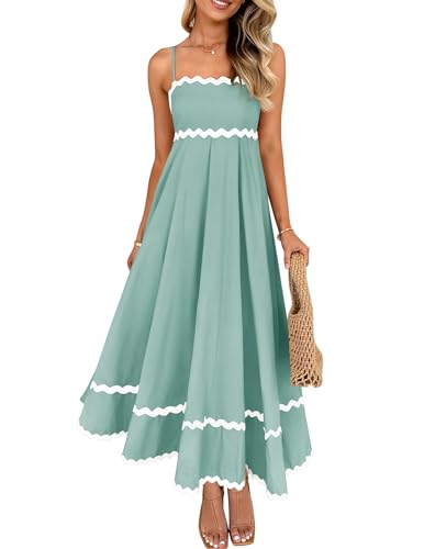 Image of ZESICA Women's 2026 Summer Spaghetti Straps Sleeveless Backless Sundress Flowy Smocked Lace Swing A Line Midi Dress