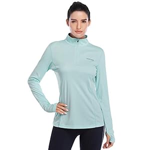 HISKYWIN Womens UPF 50+ Sun Protection Tops Long Sleeve Half-Zip Thumb Hole Outdoor Performance Workout Shirt