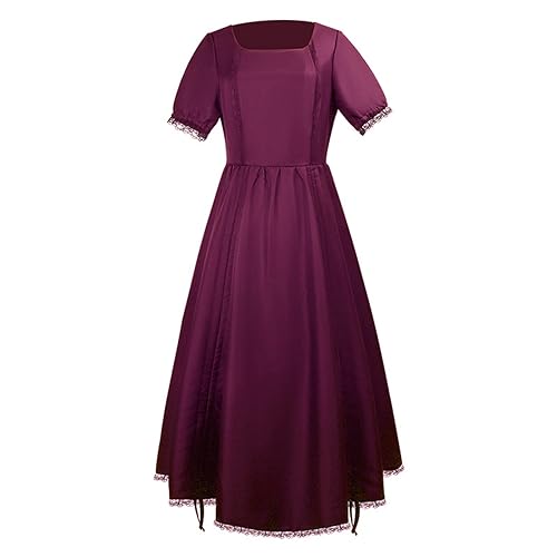 Renaissance Dress Women's Black, Elegant Evening Dress with Ruffle Decorations, Drawstring for Retro Festive Occasions (Red - M)