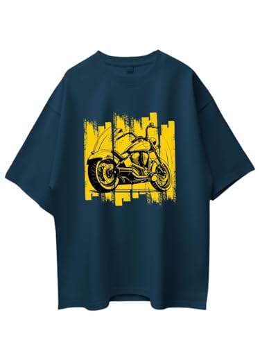 Image of T-Shirt for Men - 100% Cotton Ladakh Motorcycle Rider Half Sleeve Round Neck Graphic Print | Regular & Oversized Fit | 180 /220 GSM | S-5XL | Black, Navy Blue, Olive, Red, White