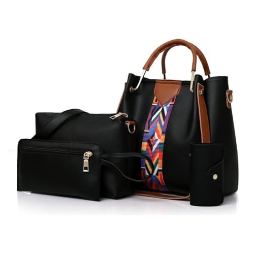 Conjunto De 4 Bolsas Femininas De Grande Capacidade Elegante Para Trabalho Dia A Dia E Viagens (Preto)