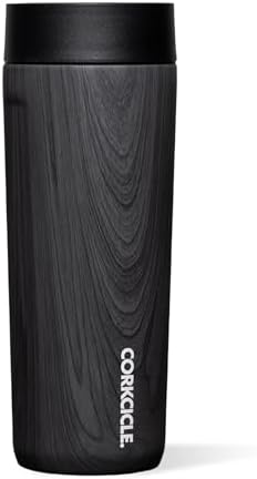 Corkcicle Commuter Cup Travel Mug - Insulated Coffee Mug with Lid - Keeps Drinks Cold 18 Hours - 360° Spill-Proof Sip Lid - Holiday Gift - Great for Gifting Warmth - 17 oz - Burnt Wood