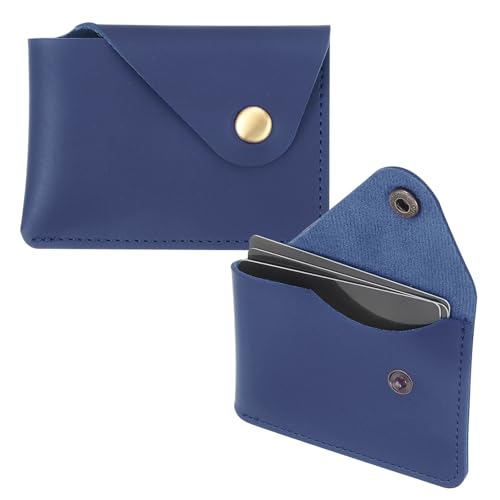 PATIKIL Slim Leather Card Holder with Snap Closure, 2 Pcs Leather Front Pocket Wallet Card Case Holder for Cash Coin Men and Women Business Office, Blue
