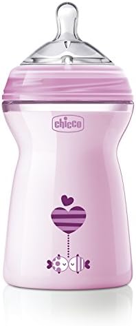 Chicco Natural Feeling 330ml Baby Milk Feeding Plastic Bottle with Wide Neck, Anti-Colic for Easy Milk Flow, for Babies & Toddlers 6m+ (Pink)