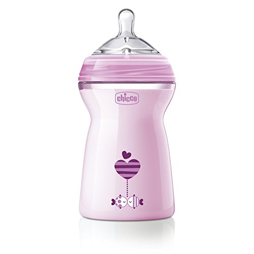 Chicco Natural Feeling 330ml Baby Milk Feeding Plastic Bottle with Wide Neck, Anti-Colic for Easy Milk Flow, for Babies & Toddlers 6m+ (Pink)