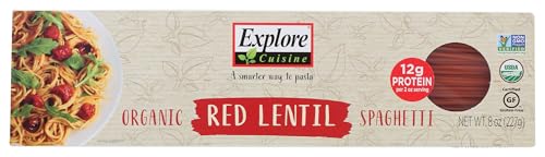 Explore Cuisine Organic Red Lentil Spaghetti - 8 oz -High in Plant-Based Protein, Gluten Free Pasta, Easy to Make - USDA Certified Organic, Vegan, Kosher, Non GMO - 4 Servings