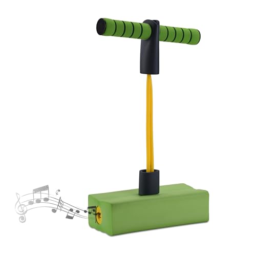 Relaxdays Pogo Jumper für Kinder, bis 80 kg, Hüpfspielzeug Outdoor, Bungee Hopper, mit Quietsche, Schaumstoff, grün