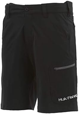 Huk Men's Standard Next Level Quick-Drying Performance Fishing Shorts, Black-10.5", Large
