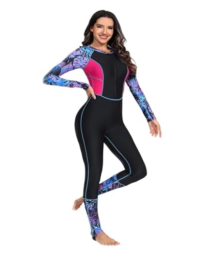 Traje de Buceo Neopreno For Mujer, Traje De Baño Una Pieza, Manga Larga, Cuerpo Completo For Hacer Snorkel, Ropa Surf, Rashguard(Black with Red,M)