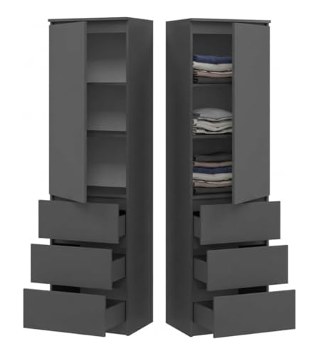 BDW – Armoire avec Tiroirs – 3 Tiroirs et Étagères – Meuble de Rangement de 50 cm L 180,5 cm H et 40 cm P – Dressing Chambre Adulte ou Chambre Enfant...