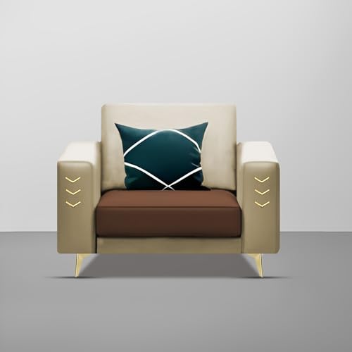Image of Casaliving Falco 1 Seater Sofa Set for Living Room (Cream Brown Fabric) Premium Fabric Sofa