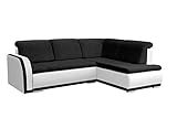 Hochelastischer Kissen mb-moebel Ecksofa Sofa Eckcouch Couch mit Schlaffunktion und Bettkasten Ottomane L-Form Schlafsofa Bettsofa Polstergarnitur - VERO II (Ecksofa Rechts, Schwarz + Weiß)