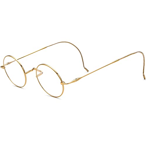 Fonex Titanium Glasses Frame Men,Vintage Retro Round Ultralight Optical Eyeglasses Women Vintage Eyewear (F85725 Gold) #TOP5