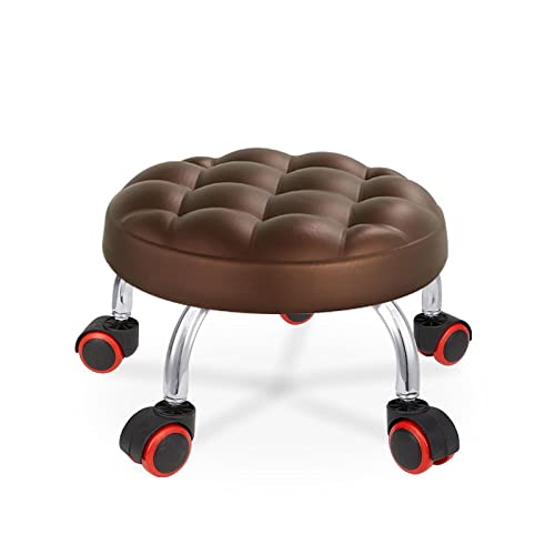 Tabouret à roulettes à siège bas coussin cuir et dossier confortable